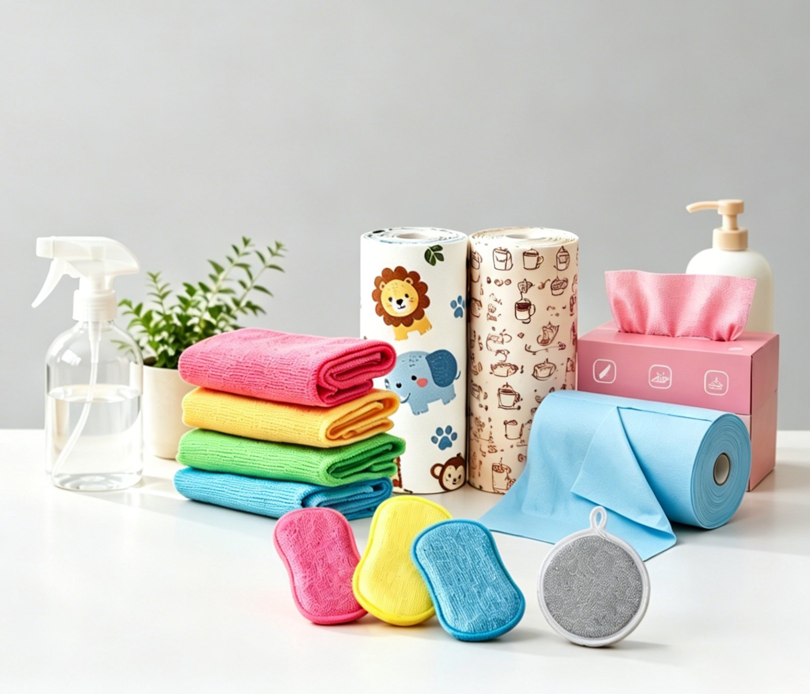 Stack of high-quality microfiber cleaning cloths in soft lighting